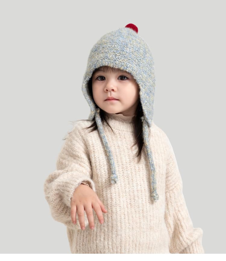 PENINSULA LOVE Toddler Kids Peruvian Beanie Hat Winter Earflap Knitted Beanie Slouchy Ski Snow Hat for Boys Girls 2-6 Years - color: Light Blue