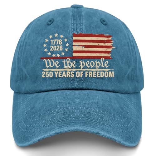 U.S. 250th Anniversary 250 Years Freedoms 1776-2026 Baseball Hats Funny - color: Cyan