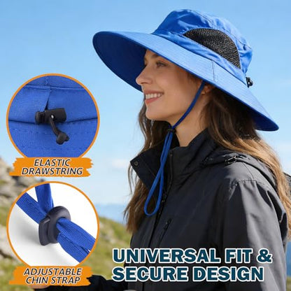 Wide Brim Sun Bucket Hat, Waterproof Boonie Hat for Men & Women - color: 01 Blue