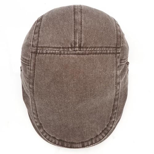 Denim Newsboy Cap for Unisex Adjustable Cotton - color: Coffee