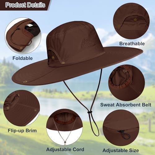 Cooltto L/XL/XXL Wide Brim Sun Hat UPF 50+ UV Protection Boonie Hat - color: Caramel, size: Medium-Large