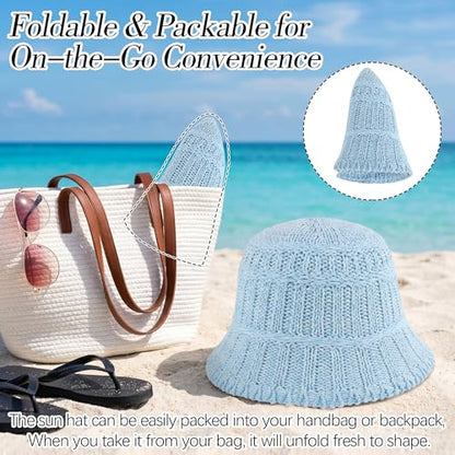 Breathable Cotton Bucket Hat Lightweight Packable Cloche Hat Sun Beach Cap - color: Blue