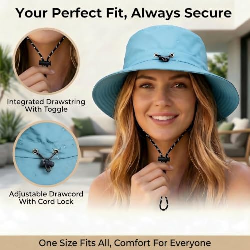 Honnesserry Bucket Hats for Woman Men Outdoor UV Sun Protection Hat Nylon - color: Blue