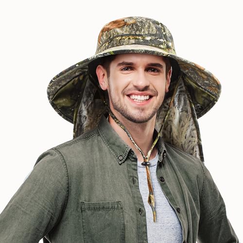 Tirrinia Neck Flap Fishing Safari Cap for Men - color: Green Woodland Camo