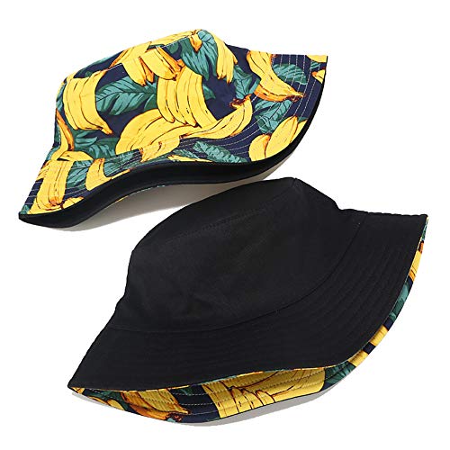 Unisex Print Double-Side-Wear Reversible Bucket Hat - color: Banana