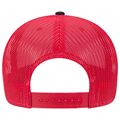 OTTO 6 Panel Low Profile Contrast Vertical Mesh Back Cap - color: Blk/Red/Red