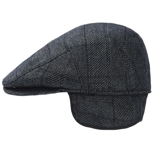 Men's Newsboy Hat with Earflaps Flat Ivy Caps Irish Cabbie Cap - color: Blue Black Square