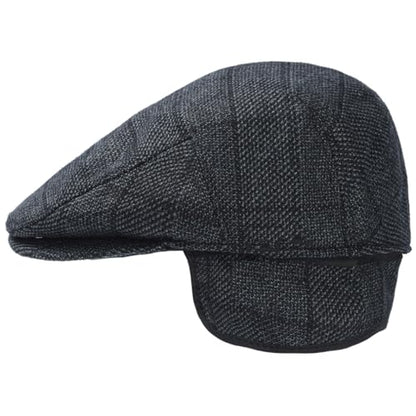 Men's Newsboy Hat with Earflaps Flat Ivy Caps Irish Cabbie Cap - color: Blue Black Square
