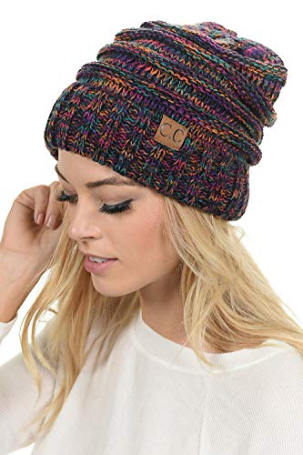 C.C Hat-100 Oversized Baggy Slouch Thick Warm Cap Hat Skully Cable Knit Beanie - color: Black Multi Mix