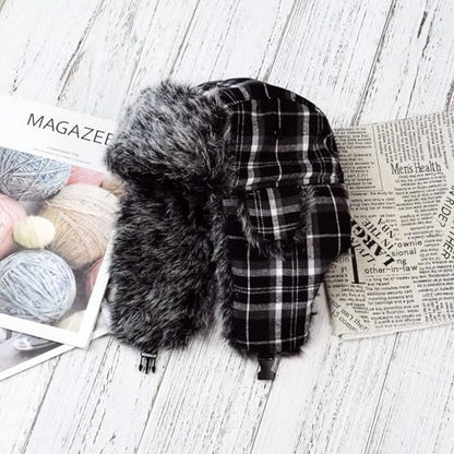 ONWAY Trapper Hat Winter Hats for Women Men with Faux Fur Ear Flaps - color: Blackplaid