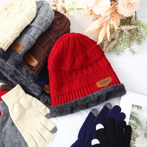 Vabean 48 Set Winter Beanie Touchscreen Gloves Knit Hat Set,Colorful
