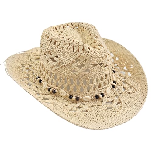 Straw Cowboy Hat for Women, Cowgirl Hat Wide Brim Western Cowboy Hat - color: Style2