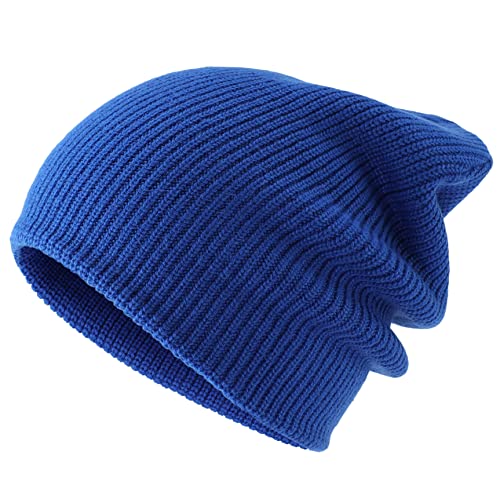 Connectyle 2 Pack Classic Cuffed Beanie Hat for Men & Women Warm Winter Knit Hat Thick Beanies Skull Cap Acrylic Watch Cap - color: Black+royal Blue