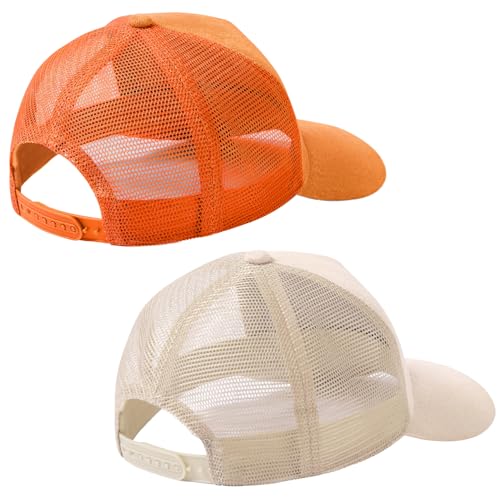 Suede Curved Brim Trucker Cap Adjustable Snapback Hat Mesh Back Breathable for Men Women 2 Pack SH03 - color: Pack of 2, Bleached Sand & Orange