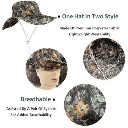 Funny Sun Hat for Men Women Wide Brim Bucket Hat Hiking Boonie Hat Summer Beach Fishing Caps - color: Camo Forest