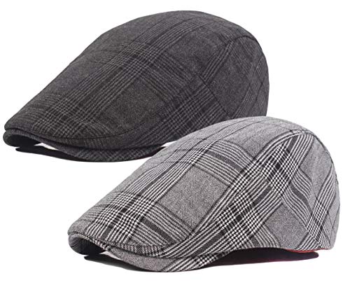 2 Pack Men's Cotton Flat Cap Ivy Gatsby Newsboy Hat - color: E