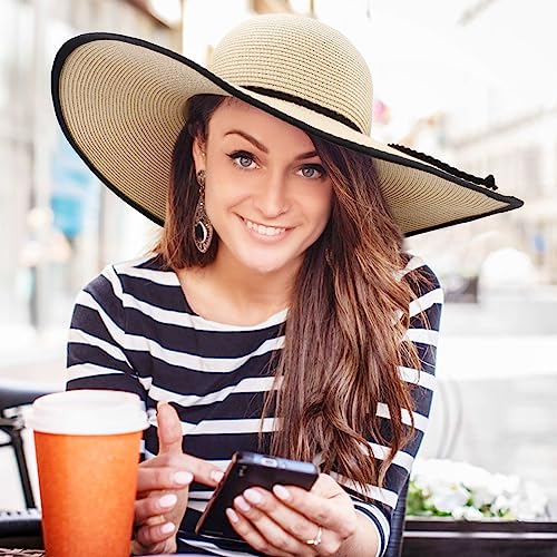 AQOKKA Beach Hats for Women Men Big Straw Wide Brim Summer Hat Floppy Foldable Roll up Cap for Beach Outdoor UPF 50+ - color: 1 Pack: String Tie Beige