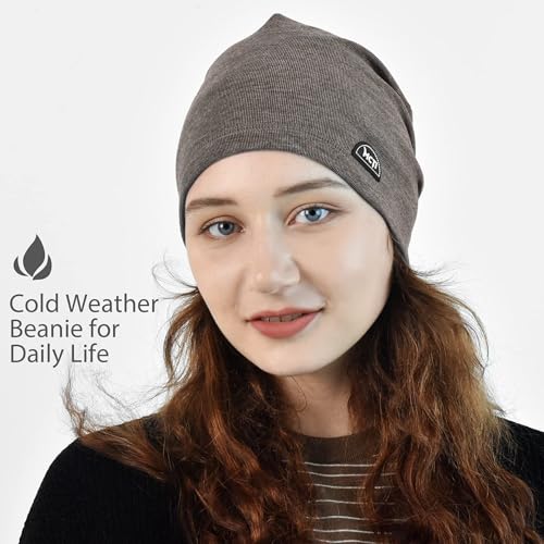 MCTi Slouchy Beanie for Men Women, Winter Warm Stretchy Skull Cap Hat - color: Black+dark Gray