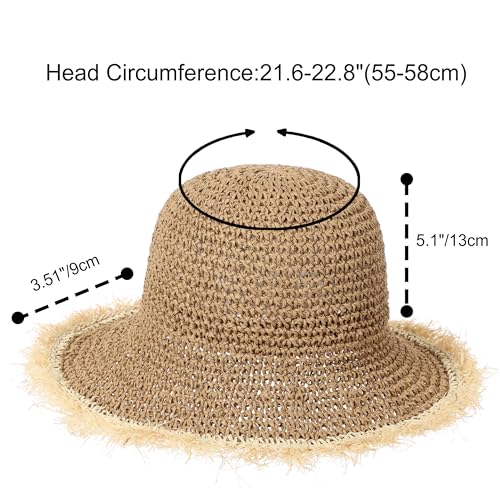 LA CARRIE Womens Sun Hat Floppy Packable Wide Brim UV Protection UPF 50+ Straw Hat with Fringe for Summer Beach - color: Khaki