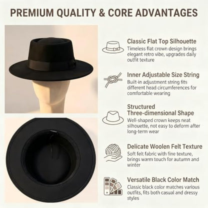 Unisex Classic Felt Fedora Hat, Wide Brim Pork Pie Derby Hat