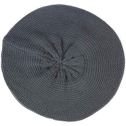 BYOS Chic French Style Lightweight Soft Slouchy Knit Beret Beanie Hat in Solid - color: Dk.gray