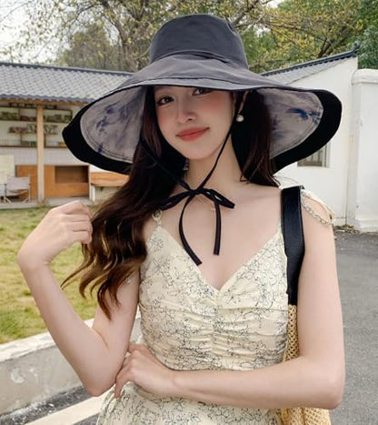 HUAMULAN Women Wide Brim Reversible Sun Hat Summer Beach Fishing Bucket - color: Black