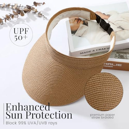 Beach Sun Straw Hats for Women, UPF 50+ UV Sun Protection Summer Straw Hat - color: 13cm - Khaki