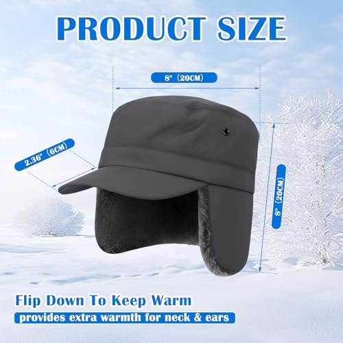 Men's Waterproof Winter Hat with Visor - color: Grey Green