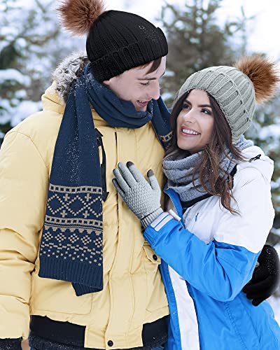 Syhood 4 Pcs Hat and Glove Set Winter Beanie and Glove Set - color: Black and Grey