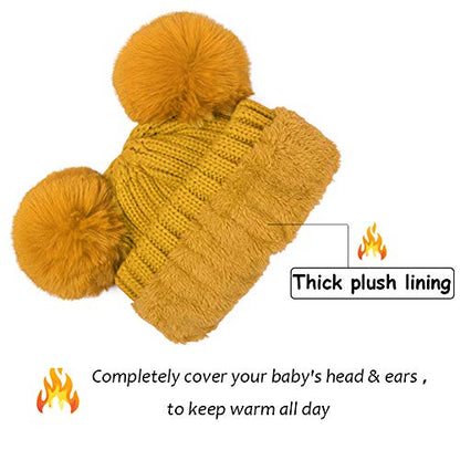 Toddler Winter Knit Hat Upgrade Fleece Lined Pompom Ears Beanies Cap for Boys Girls 3-12 Years - color: 01 Yellow