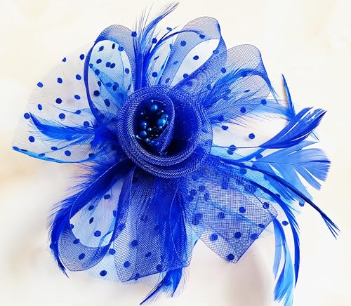 JUNBESTN Fascinators Hat Tea Party Headwear for Women Flower Mesh Feathers Headband - color: Blue