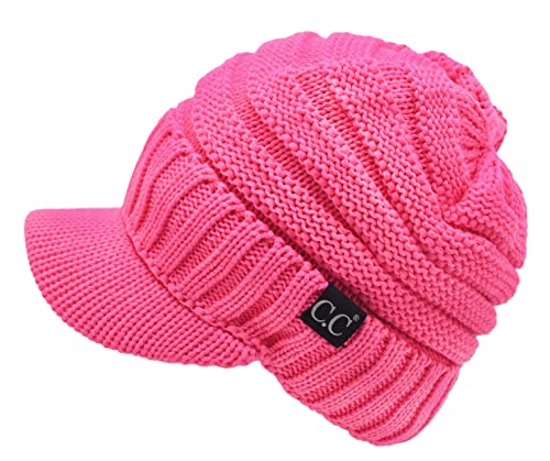 C.C Trendy Warm Oversized Chunky Soft Oversized Ribbed Slouchy Knit Hat with Visor Brim - color: Candy Pink