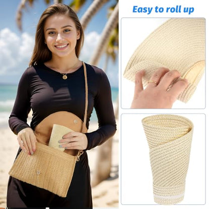 Straw Sun Visors Womens, Ponytail Beach Straw Visor, Packable Summer Sun Hats for Women Travel - color: Beige