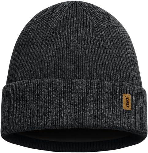 ATNKE Beanie for Men Women, Soft Warm Fleece Lined Winter Ski Beanies Hat Unisex Thick Stocking Knit Cuffed Skull Cap - color: #Dark Gray