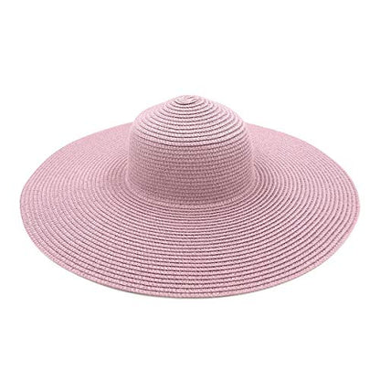 Womens 5.75" Wide Brim Foldable UPF50 Floppy Summer Straw Hat Sun Beach Hat - color: Pale Purple