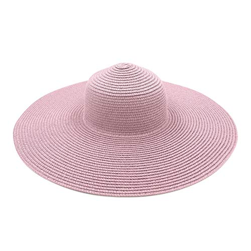 Womens 5.75" Wide Brim Foldable UPF50 Floppy Summer Straw Hat Sun Beach Hat - color: Pale Purple
