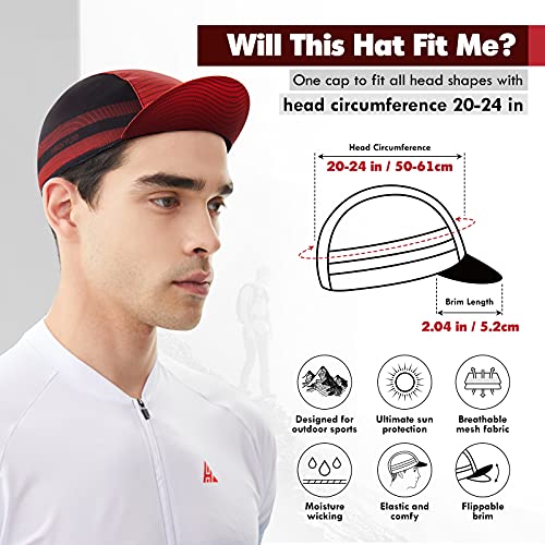 Hikenture Cycling Cap,Cooling Skull Cap Bike Hat with Sun Visor, Summer Breathable Helmet Liner Biking Cap for Men Women - color: Red