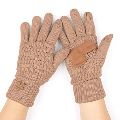 C.C Hatsandscarf Exclusives Unisex Solid Ribbed Beanie with Pom (HAT-43) - color: A Gift Set-taupe