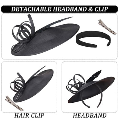 Women's Fascinators Feather Polyester Kentucky Derby Saucer Hats with Headband - color: Black