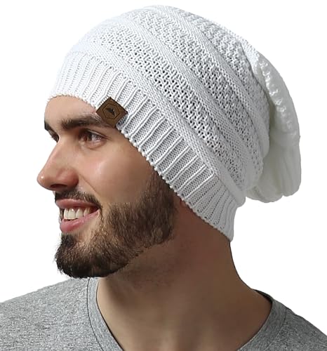 Tough Headwear Slouchy Oversized Beanie Hat - Warm Winter Hats for Women - Stretch Fit Mens Beanie - color: White