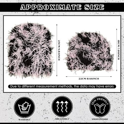 Chuarry Distressed Knitted Beanie Fuzzy Winter Hat - color: Black and Pink