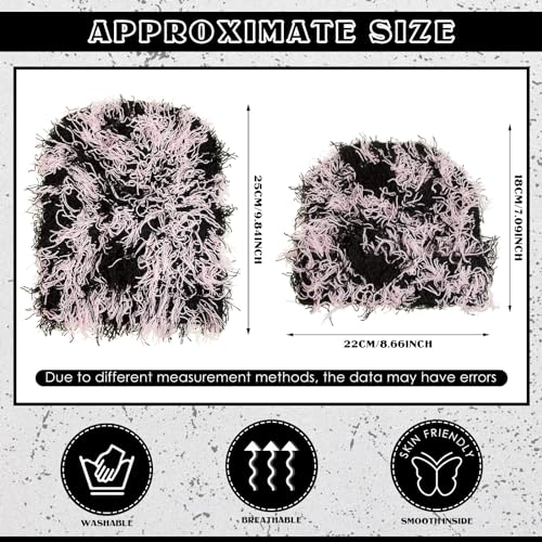 Chuarry Distressed Knitted Beanie Fuzzy Winter Hat - color: Black and Pink