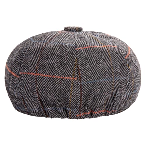 Men's Wool Newsboy Cap 8-Panel Tweed Taxi Hat Herringbone Gatsby Flat Hats - color: Gray