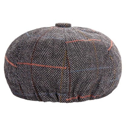 Men's Wool Newsboy Cap 8-Panel Tweed Taxi Hat Herringbone Gatsby Flat Hats - color: Gray