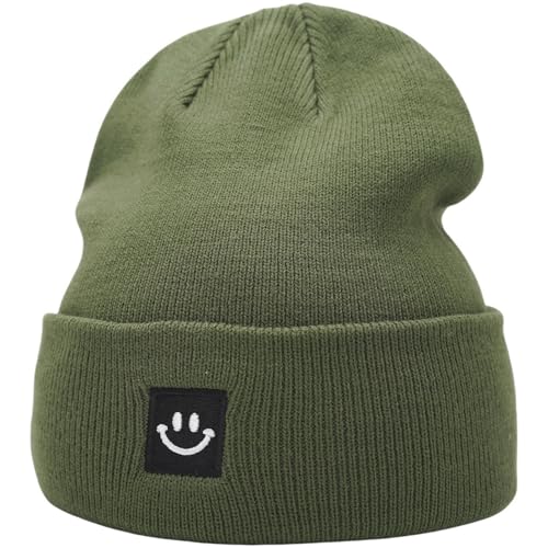 55cube Unisex Winter Beanie Hats Warm Thick Knit Cuffed Skullcaps - color: Solid Olive Green