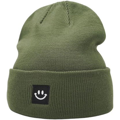 55cube Unisex Winter Beanie Hats Warm Thick Knit Cuffed Skullcaps - color: Solid Olive Green