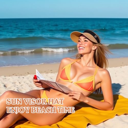 Women's Sun Visor Hats Wide Brim Straw Beach Hat Ponytail Hats for Women Foldable Floppy - color: 1pack-khaki Ribbon