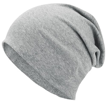 ROYBENS 100% Cotton T-Shirt Beanie for Women Men Slouchy Soft Skull Cap - color: 1pcs-light Grey