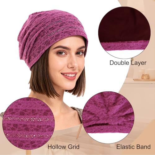 Crochet Slouchy Beanie Hat Turbans Headware for Women - color: Bea16 - Pink