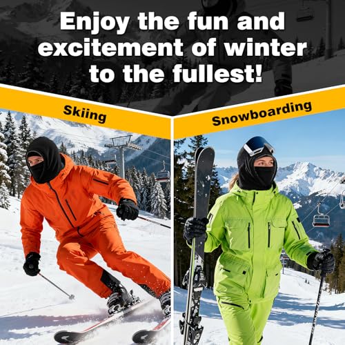 Winter Balaclava Ski Face Mask: Men Women Warm Windproof Face Cover Hat - color: Black-lined